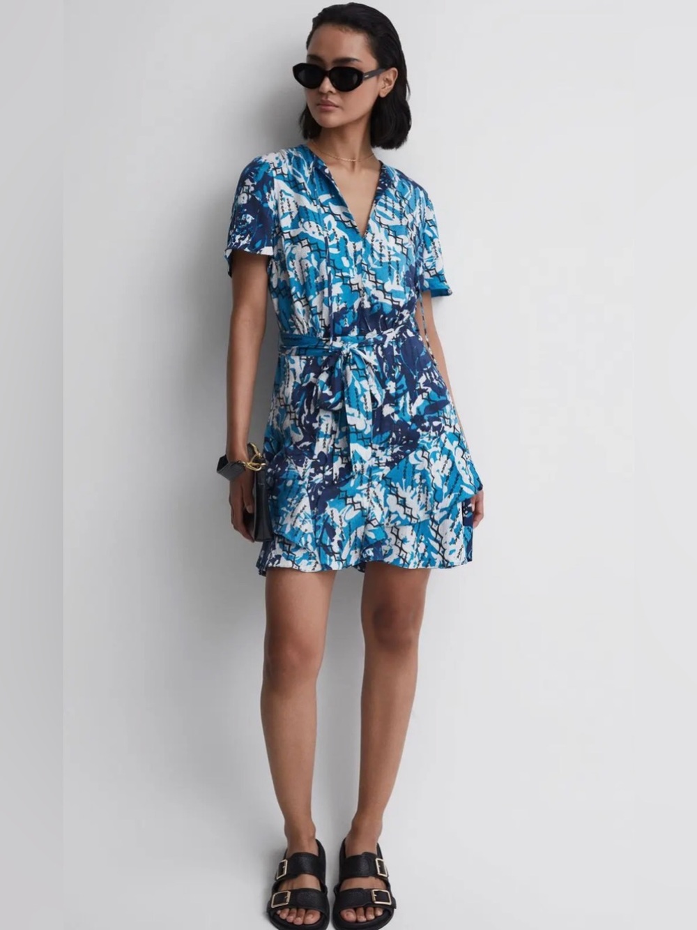 Reiss Posey Ditsy Print Flippy Mini Dress, Size 4